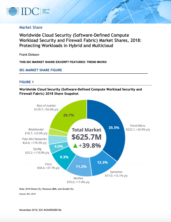 Worldwide Cloud Security (Software-Defined Compute Workload Security and Firewall Fabric) Market Shares, 2018: Protecting Workloads in Hybrid and Multicloud