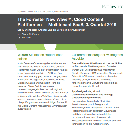 The Forrester New Wave™: Cloud Content Plattformen — Multitenant SaaS, 3. Quartal 2019